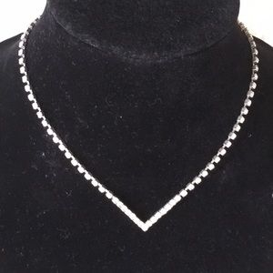 Vintage Rhinestone and Silver Tone Necklace